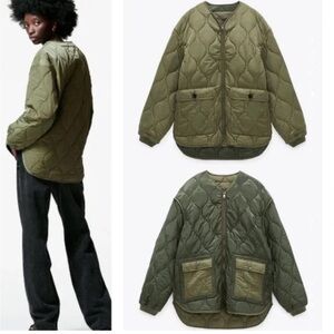 Zara reversible quilted jacket military green